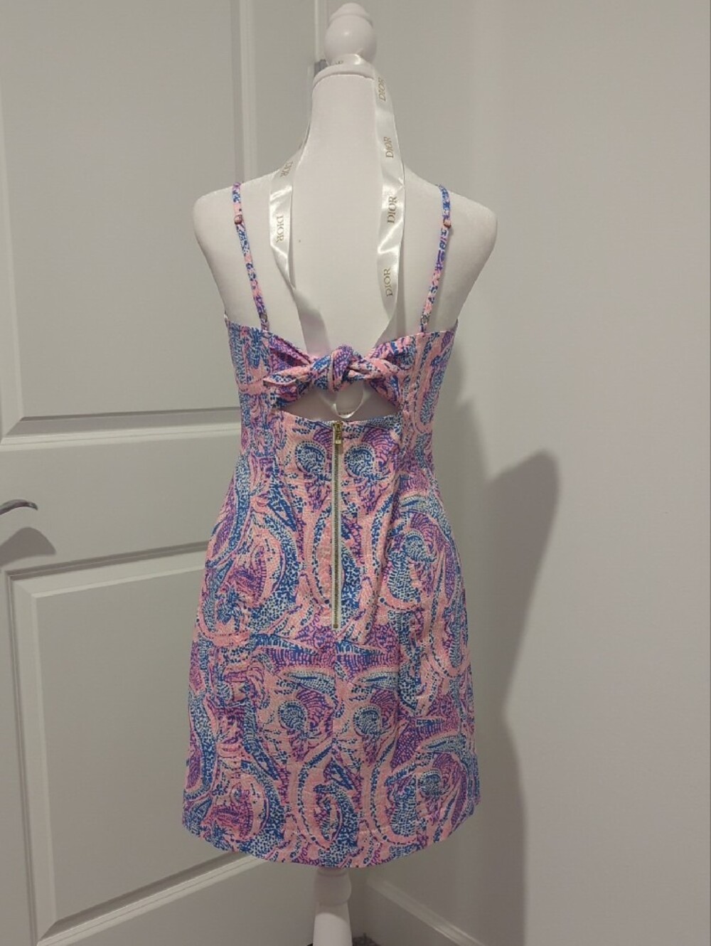 Pink & Blue Paisley Spaghetti Strap Mini Dress - Picture 2 of 9